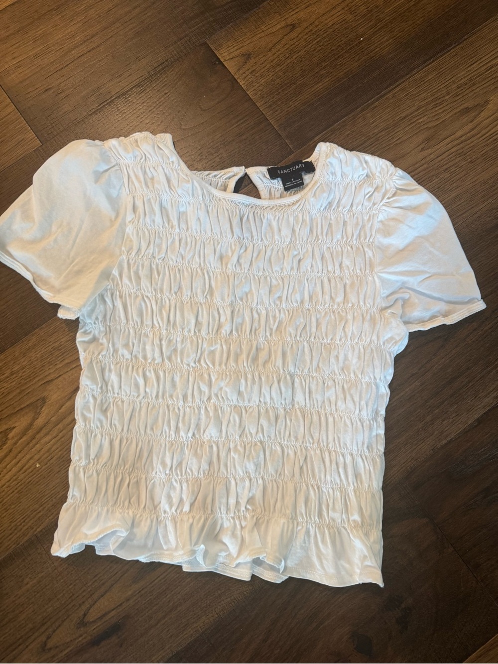 Sanctuary White Smocked Short Sleeve Top